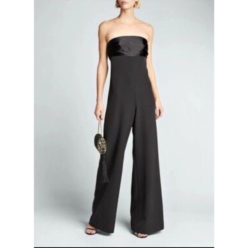 Milly Knox One-Shoulder Bow Jumpsuit Black Wide Leg Size 6 Good Condition